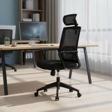 Sedia da ufficio con schienale in rete mesh e poggiatesta