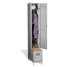 #03 STANDARD 1 PLUS – Armadio spogliatoio a 1+1 ante a tutta altezza, con panca integrata e scarpiera, RAL 7016
