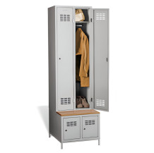 #03 STANDARD 2 PLUS – Armadio spogliatoio a 2+2 ante con ante lunghe, panca integrata e scarpiera, RAL 7035