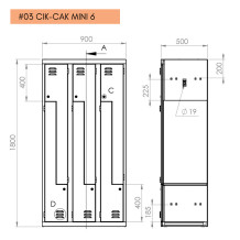 #03 CIK-CAK MINI 6 – Armadio spogliatoio salvaspazio a 6 ante a "Z", 1800/900/500 mm, RAL 7016