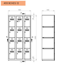 Armadio portavalori a 12 scomparti, 1800/900/500 mm - Disegno tecnico