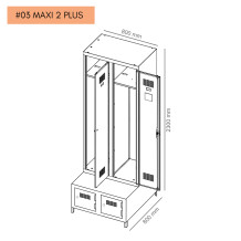 #03 MAXI 2 PLUS – Armadio spogliatoio a 2+2 ante con divisorio interno, panca integrata e scarpiere