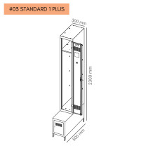 #03 STANDARD 1 PLUS – Armadio spogliatoio a 1+1 ante a tutta altezza, con panca integrata e scarpiera