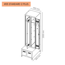 #03 STANDARD 2 PLUS – 2+2-Armadio spogliatoio a 2+2 ante con ante lunghe, panca integrata e scarpiera