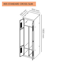 #03 STANDARD CROSS SLIM – Armadio spogliatoio a 2 ante con apertura centrale 1800/500/500 mm