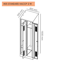 #03 STANDARD HACCP 2 W – Armadio spogliatoio a 2 ante con parete divisoria mobile, tetto inclinato e ripiano portascarpe