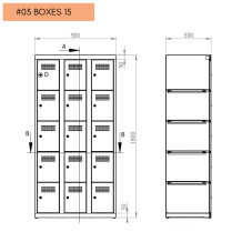 Armadio portavalori a 15 scomparti, 1800/900/500 mm - 03 BOXES 15