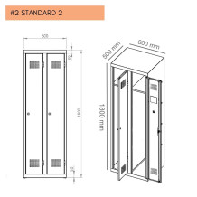 Armadio spogliatoio metallico a 2 ante 1800/600/500, RAL 7016- DISEGNO TECNICO