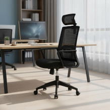 Sedia da ufficio con schienale in rete mesh e poggiatesta