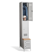 #03 MINI 2 PLUS – Armadio spogliatoio a 2+2 ante con ante corte, panca integrata e scarpiere, RAL 7016