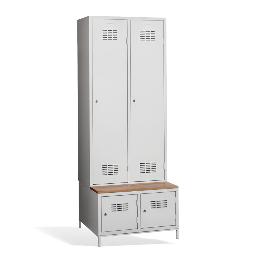 #03 MAXI 2 PLUS – Armadio spogliatoio a 2+2 ante con divisorio interno, panca integrata e scarpiere, RAL 7035